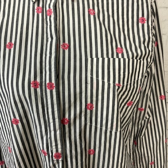 Gap Women Button Up Shirt Gray White Pink Daisy Long Sleeve Classic Fit … - Picture 9 of 12